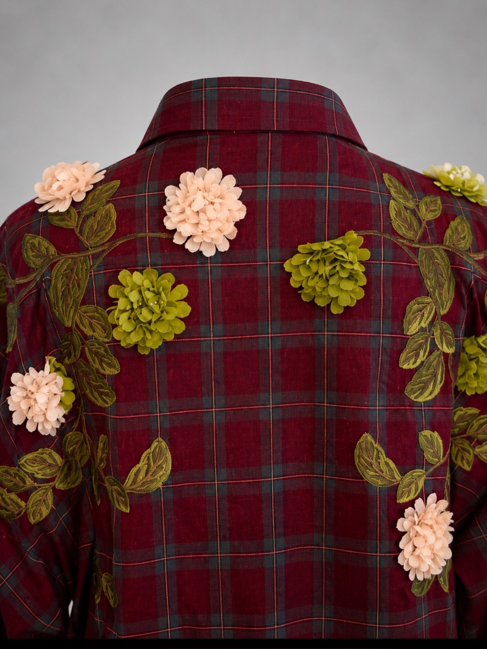Beulah Floral Appliqué Plaid Shirt Oversized Western Cottagecore Top - Picture 10 of 13